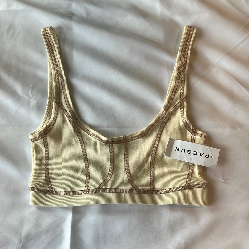 S L.A. Hearts by Pacsun Nude/Brown Stitched Ribbed Bralette Top